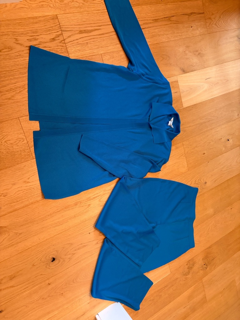 Misook Teal Two-Piece Knit Jacket and Pants Set
